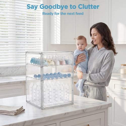 XXLarge 3-Tier Baby Bottle Storage Organizer with Magnetic Door - Clear Acrylic