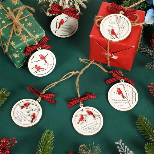Soaoo 24 Pcs Cardinal Christmas Ornaments - Wooden Memorial Holiday Decor