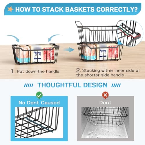 SUNALLY Stackable Freezer Organizer Bins - Black, 4 Pack