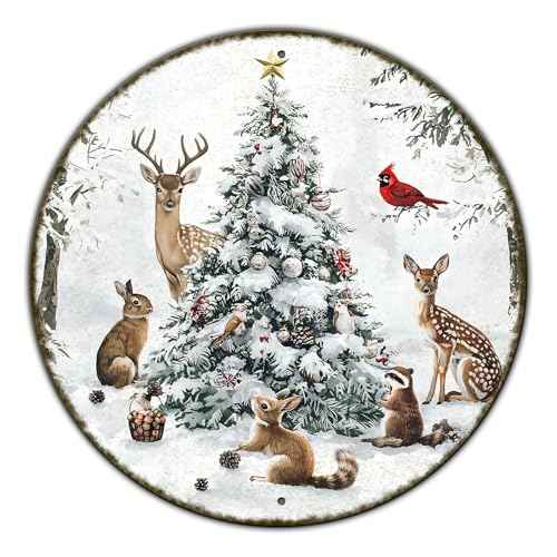 Vintage Christmas Snow Animals Tin Sign Retro Metal Sign Wall Decor for Home Yard Bar Cafe Plub 8¡¿8 Inch