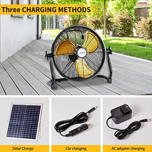 12-Inch Solar Powered Outdoor Fan for Camping, Shed & Home - Black, 5-24H Run Time