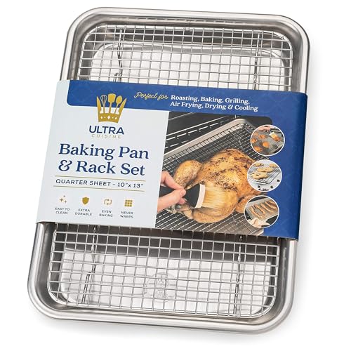 Quarter Size Aluminium Baking Sheet Pan with Wire Rack Set - 13x10 Inches - Most Popular Variation