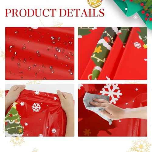Christmas Tablecloth, 3 Pcs Plastic Christmas Tablecloth Disposable 54"x108", Red Plastic Xmas Table Cloth Cover Rectangle Table Decorations for Xmas Holiday Party Supplies