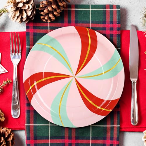 Christmas Candy Cane Gold Foil Plates, 9in, 50ct – JarThenaAMCS Disposable Dinner & Dessert Plates