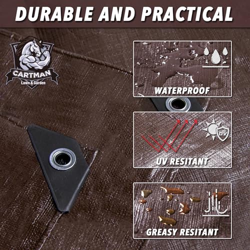 CARTMAN 12x20Ft Industrial Waterproof Poly Tarp Cover 20 Mil, Brown