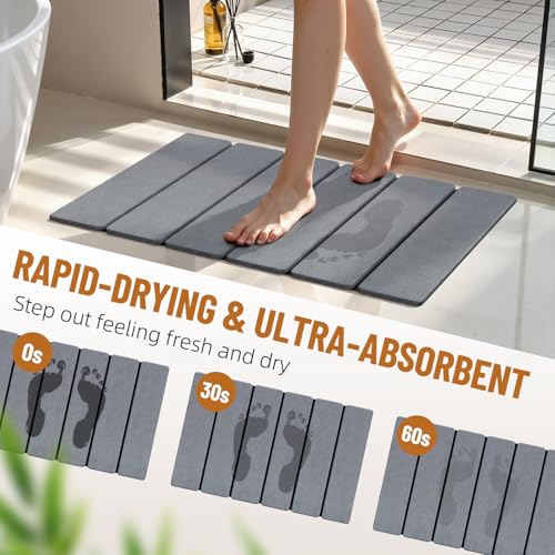 Luxspire Dark Gray Diatomaceous Earth Bath Mat 24x16in Non-Slip Fast Drying