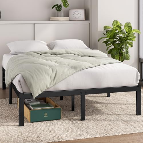 Black Full 14 Inch Metal Platform Bed Frame with Slats & Headboard Compatibility