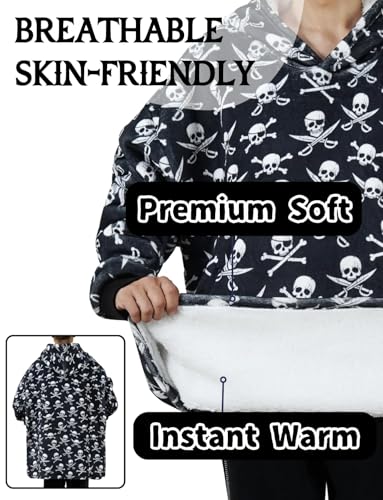 Huglanket Pirate Skull Print Oversized Hoodie Blanket for Men & Kids