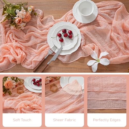 RRBXIA 2Pcs Pink Cheesecloth Table Runner 10FT Boho Rustic Linen for Weddings & Parties