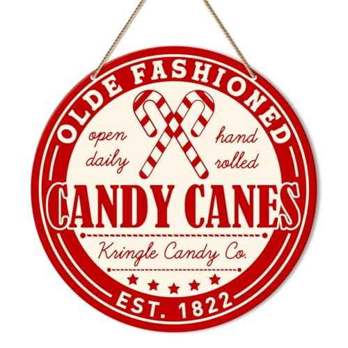 ZODGMED Candy Canes Christmas Wall Hanging Sign, Christmas Decor for Home Kitchen Living Room Holiday Hanging Sign Xmas Wall Decorations, Candy Canes Open Daily
