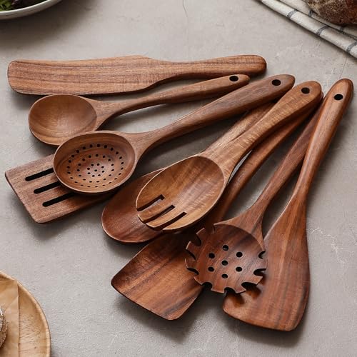 Wooden Cooking Utensil Set 12 Pcs Teak Wood Kitchen Tools with Spoon Rest