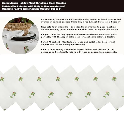 Lintex Aspen Christmas Tablecloth 60 x 102 inch Rectangle – Red & Black Buffalo Plaid with Garland Border