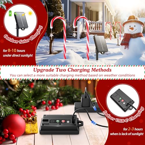 Bonlion 10 Pack 21-Inch Solar Candy Cane Christmas Lights with 10 Modes