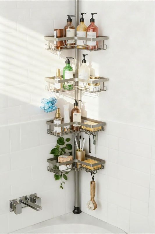 KEGII Shower Caddy - 4-Tier Rustproof Adjustable Bathroom Organizer | Space-Saving No Drill Design, 25–114.2 Inch, Silver Gray