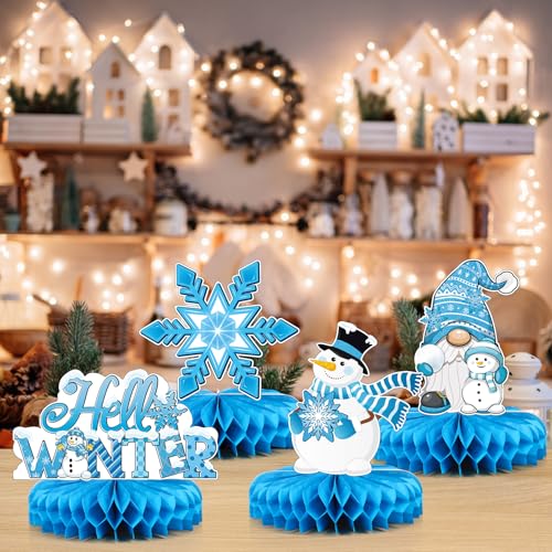 Pasimy 12-Pack Winter Snowflake Honeycomb Centerpieces for Christmas Party Table Decor