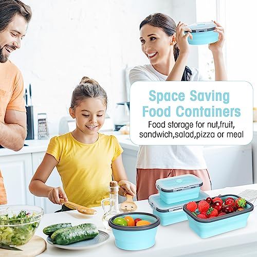 Yaomiao 16-Pack Collapsible Food Storage Containers with Lids - Gray & Blue