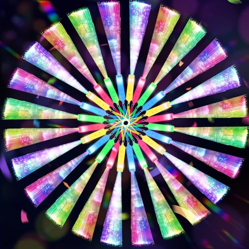 Glow Fiber Optic Wands Set - 100 LED Flashing Light Sticks for Party, Wedding, Halloween & New Year - Color Pack