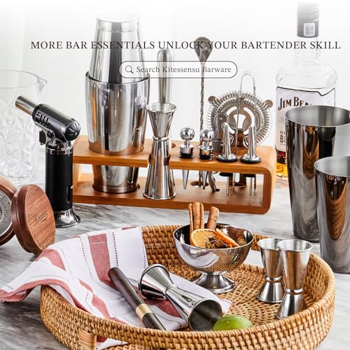 KITESSENSU 15-Piece Cocktail Shaker Set with Stand - Silver Bartender Kit
