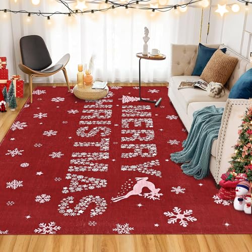GarveeHome Christmas Snowflake Area Rug 4x6ft Red Washable Non-Slip Winter Decor