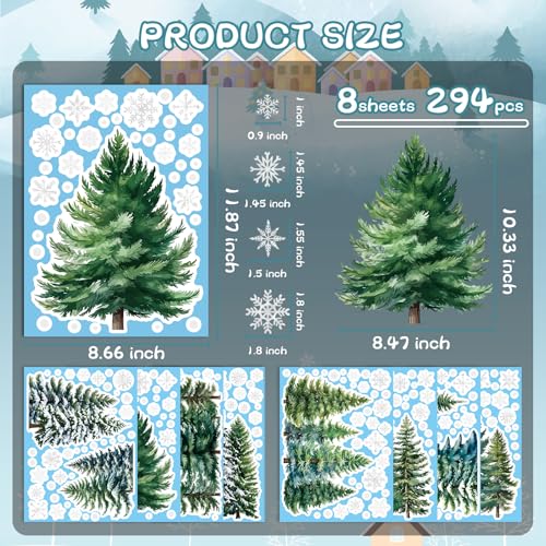XZENTIRA 294 PCS Christmas Window Clings Christmas Party Decorations Christmas Tree Window Decals for Home Glass Classroom Display Decorations Winter Decor Holiday Party Supplies 8 Sheets