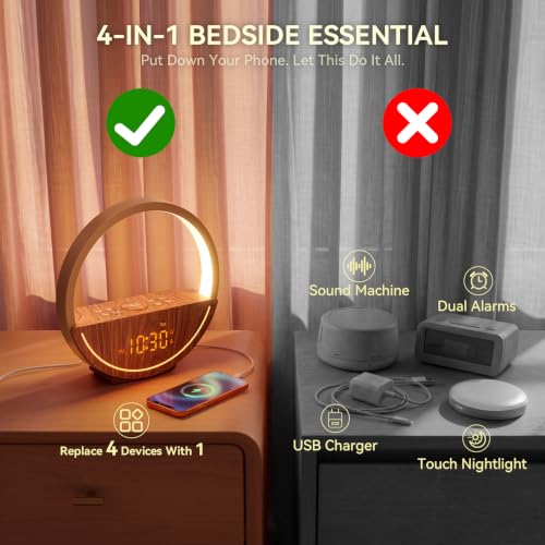 Sunrise Alarm Clock with Sound Machine & Night Light - Dark Wood Grain
