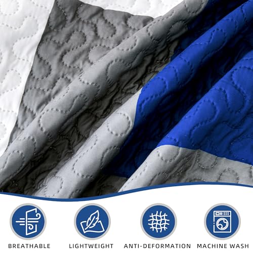Blue White Grey Quilt Bedding Set Full/Queen Size - Modern Patchwork Comforter Coverlet