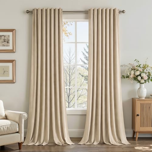 Beige Velvet Curtains 52W x 84L Set of 2 - Modern Neutrals for Bedroom & Living Room