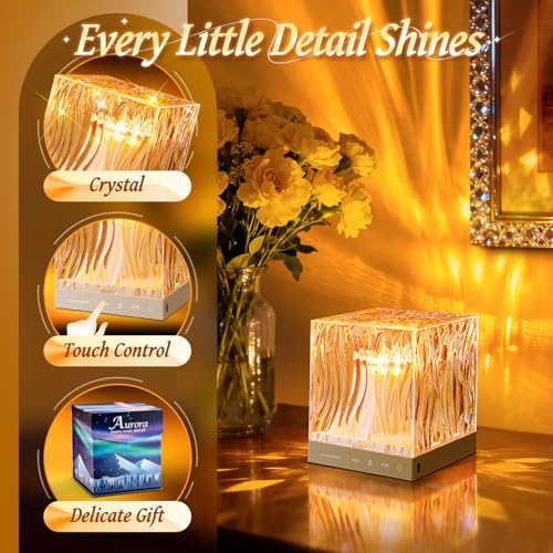Blue Northern Lights Projector Night Light with White Noise & Bluetooth Speaker - 4-in-1 Crystal Lamp for Bedroom & Kids Gifts