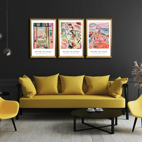 Wieco Art Framed 3-Piece Colorful Matisse Wall Art Set 16x24 inch with Bronze Gold Frames