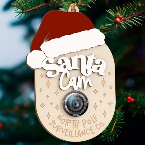 Jabihome Santa Camera Ornament 2025 for Kids, Early for Grandchild, Surveillance Camera Lens Christmas Tree, Funny Little Elf, Reindeer Wooden Ornament, Xmas Presents for Children
