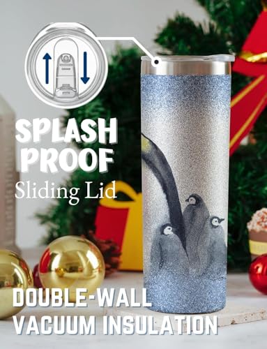 Onebttl Glitter 20oz Penguin Tumbler with Lid & Straw – Insulated Stainless Steel, Watercolor Penguins
