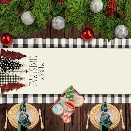 White Christmas Tree Table Runner 13x72 Inches - Festive Holiday Decor