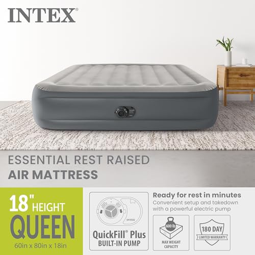 Intex Dura-Beam Plus 18-Inch Queen Air Mattress with Built-In Pump - Airbed