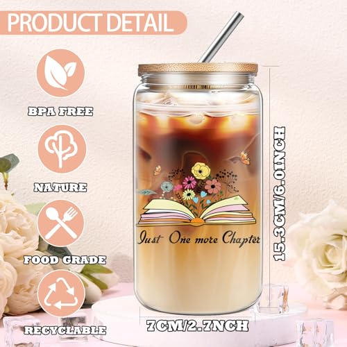 Book Lover Glass Cup with Lid and Straw Gifts Sets for Women