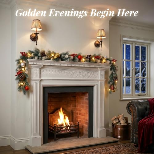 6FT Artificial Christmas Garland with Lights - Pack of 2 Frosted Green Pine Decor