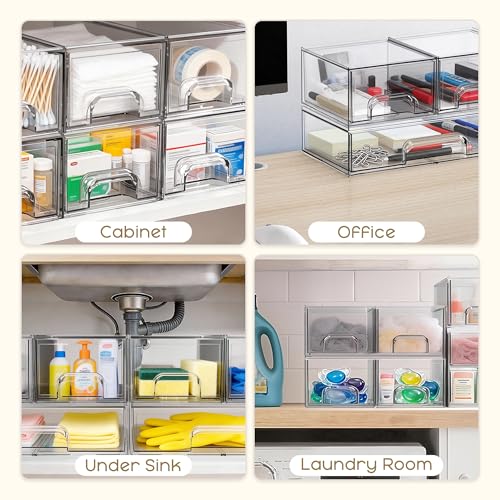 Criusia Stackable Storage Drawers, 3 Pack Clear Acrylic Makeup &