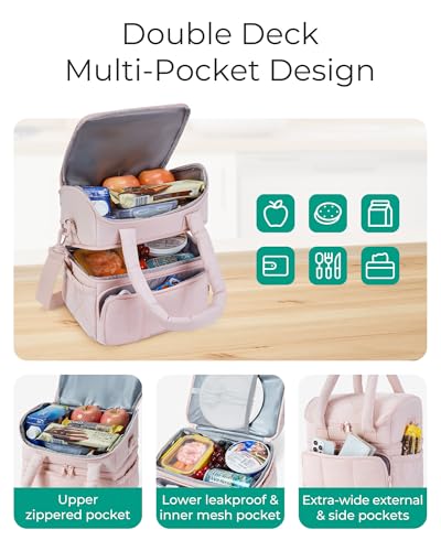 Insulated Double Deck Lunch Bag for Women - Large Olive Green