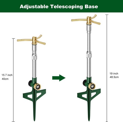 FANHAO 2-Pack Metal Lawn Sprinklers - Adjustable Telescoping Base & 360° Rotation for Large Area Coverage