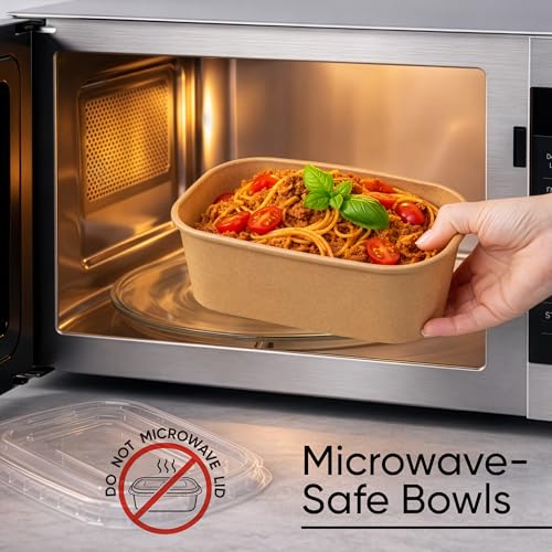 29oz Disposable Meal Prep Containers with Lids - 50 Pack, Paper Food Bowls