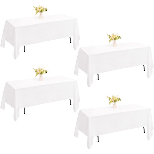 JALANCY 4 Pack Rectangle Tablecloth 60x102 Inch White Washable Polyester Table Cover for Wedding Dining Table Buffet Parties Banquet Decoration（White）