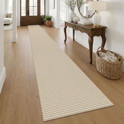 Oatmeal Beige Braided Runner Rug 2.5x20 ft Washable Non-Slip Kitchen Floor Carpet