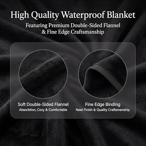King Size Waterproof Bed Blanket 82x82 Inches - Reversible Flannel & Leakproof Protection