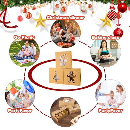 Beavoiing 24 Pack 10x10x2.5 inch Christmas Cookie Boxes with Window - Kraft Gift Boxes