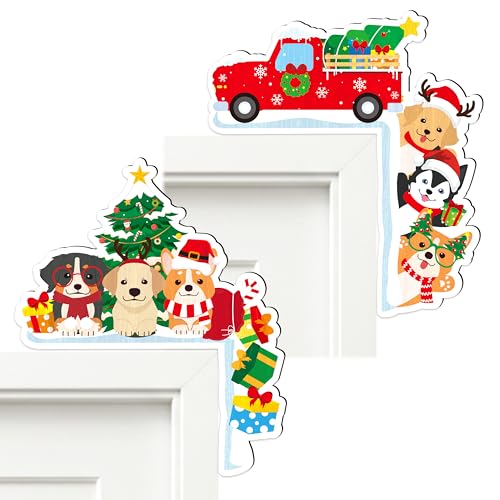 Yopyame Christmas Door Topper Decorations - 2PCS Funny Door Frame Corner Sign Decor Double-side Print Christmas Tree Pattern Wooden Christmas Cabinet Knob Covers for Xmas Party Home Windows Wall Decor