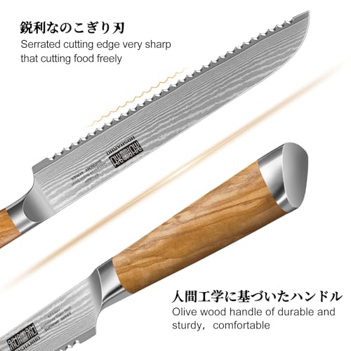 HOSHANHO Damascus Chef Knife Set - Paring, Santoku, Nakiri, Bread Knife