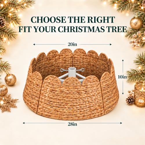 HENAYUK 28in Christmas Tree Collar, Woven Hyacinth with Cord Cut-Out