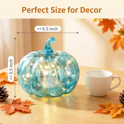 Mercury Glass Pumpkin Lights with Timer - Fall Halloween Thanksgiving Decor