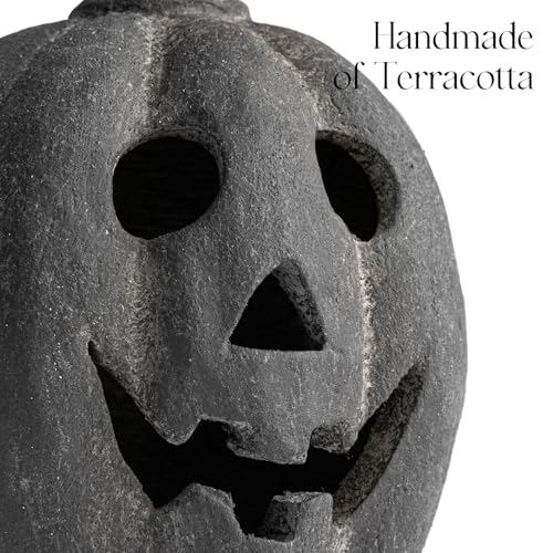 Black Handmade Terracotta Jack O’ Lantern Pumpkin - Small Halloween Decor