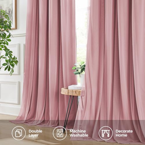 Pink Double Layer Blackout Curtains - 84 Inch Length, Pack of 2, 52 Inch Wide
