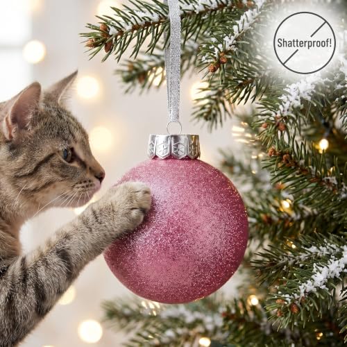 Sleetly Shimmer & Swirl Pink Christmas Tree Ornaments Set - 4.72" Large Holiday Decor